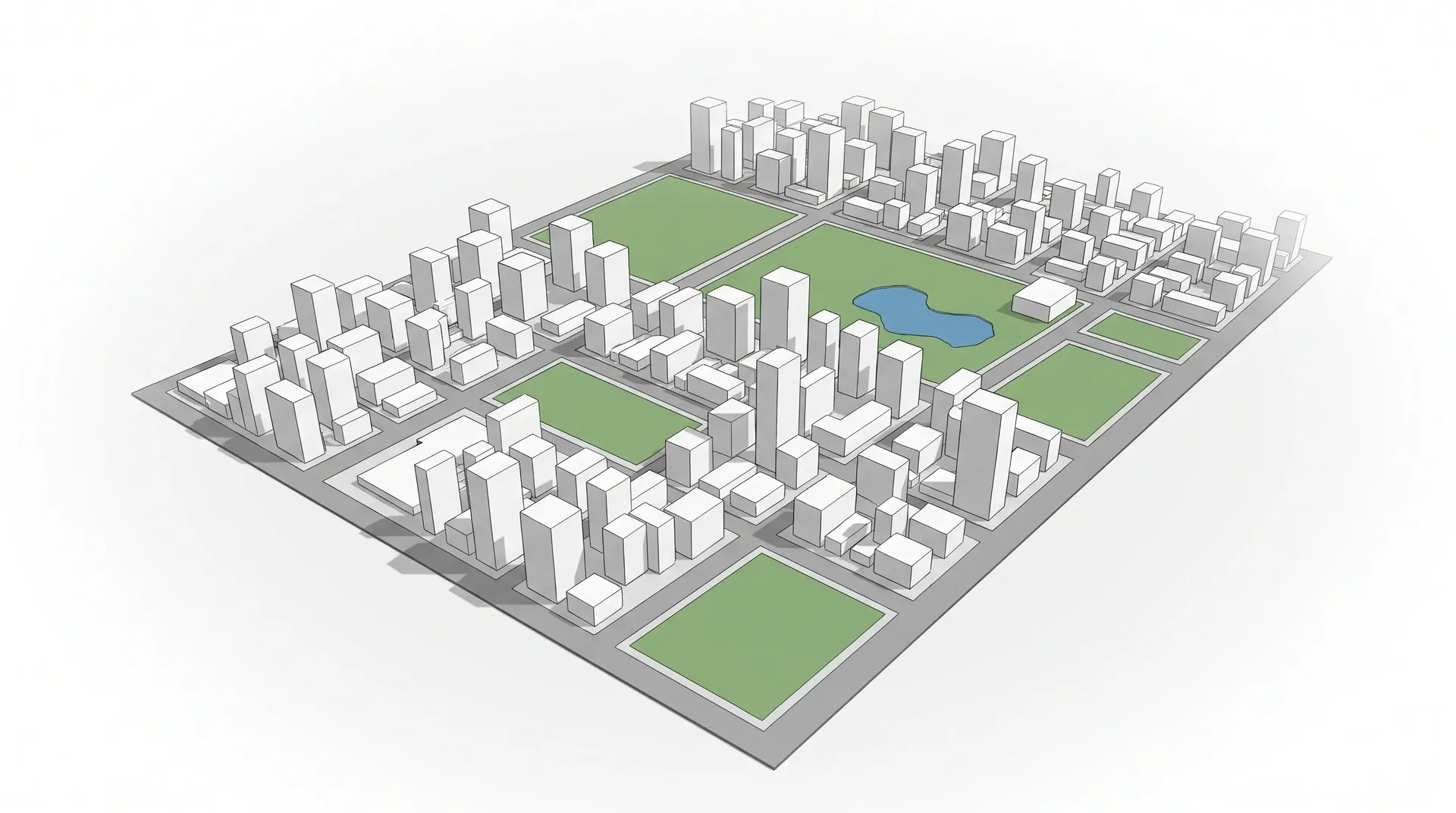 Volumetría de masterplan de un desarrollo urbano