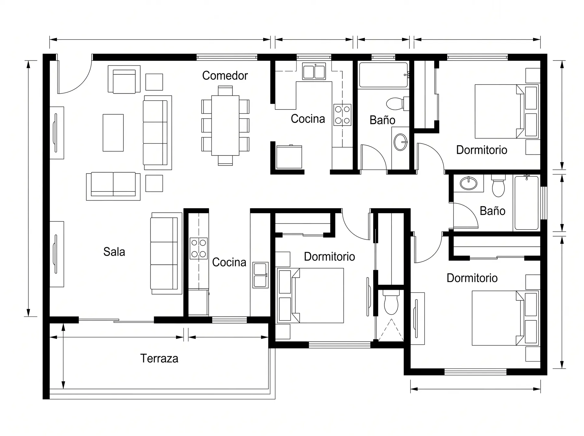 Planta arquitectónica 2D de un apartamento
